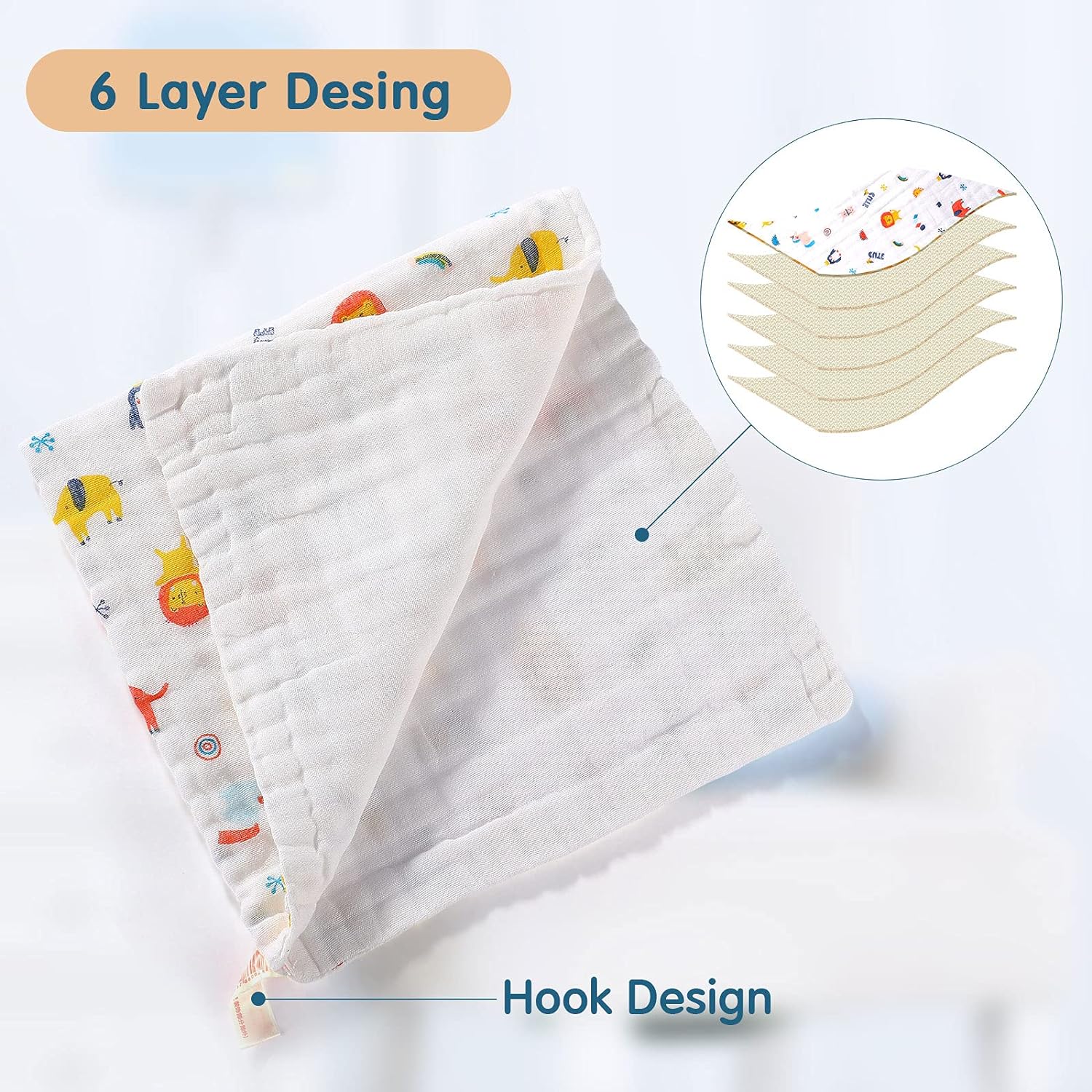10 Pieces Baby Burp Cloth 10 x 20 inches 6 Layer Soft Absorbent Muslin Newborn Towel for Baby Shower Machine Washable, for Sensitive Skin Baby (Animal Pattern) - Image 4